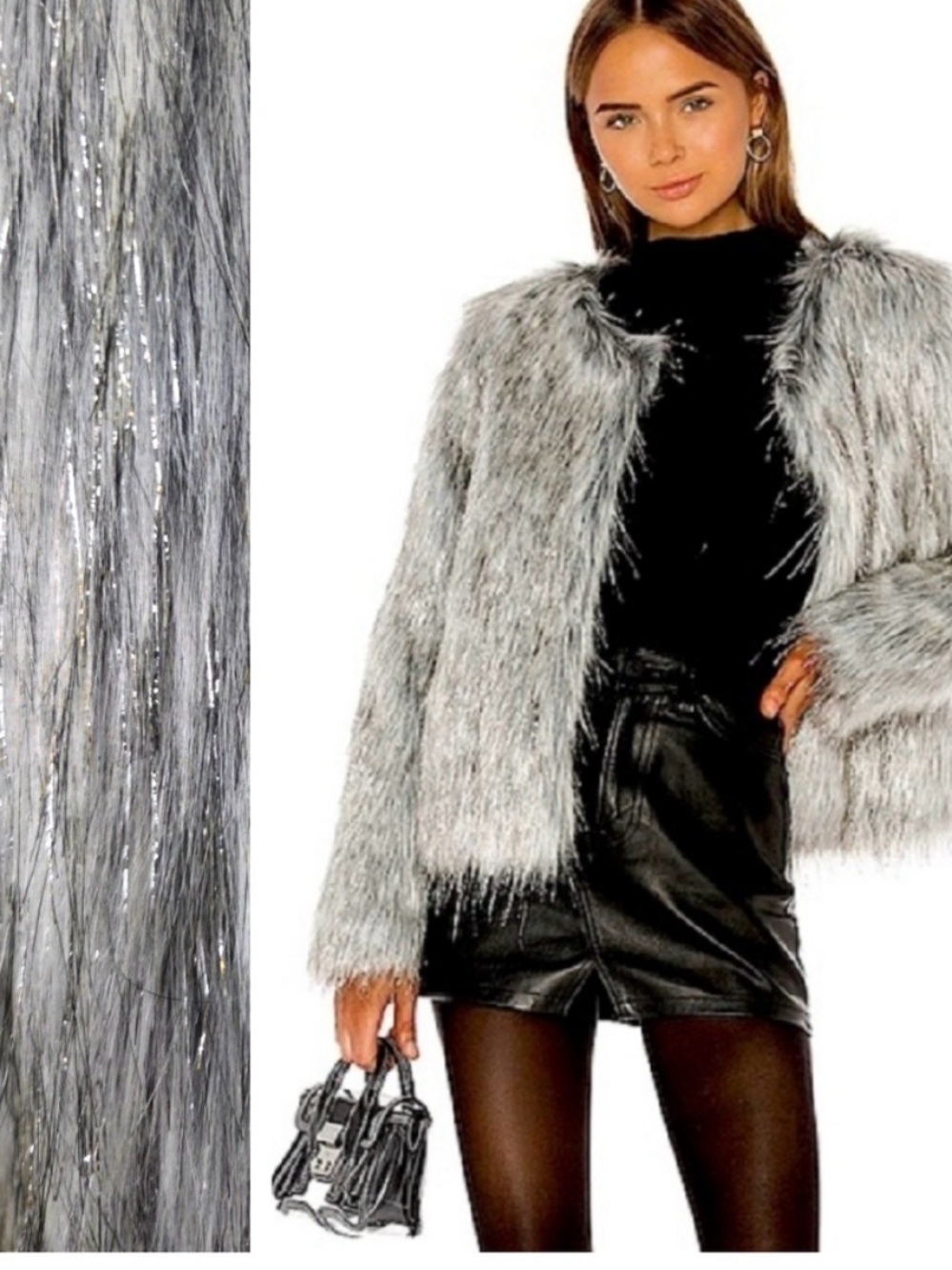 Unreal Fur Silver Grey Faux Fur Jacket - Women's Cropped Teddy Coat